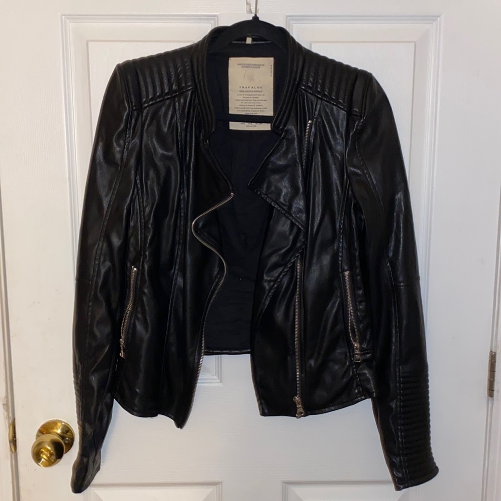 black faux leather jacket from Zara